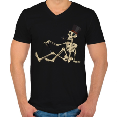 PRINTFASHION Pipás csontváz - Férfi V-nyakú póló - Fekete