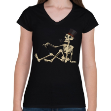 PRINTFASHION Pipás csontváz - Női V-nyakú póló - Fekete női póló