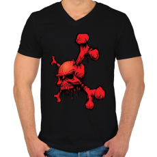 PRINTFASHION piros koponya - Férfi V-nyakú póló - Fekete