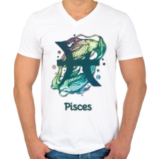 PRINTFASHION Pisces színes - Férfi V-nyakú póló - Fehér férfi póló