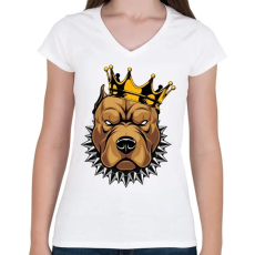 PRINTFASHION Pitbull király - Női V-nyakú póló - Fehér