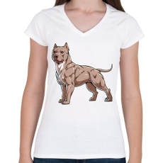 PRINTFASHION Pitbull kutya - Női V-nyakú póló - Fehér