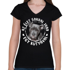 PRINTFASHION Pitbull - Női V-nyakú póló - Fekete