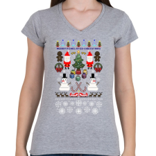 PRINTFASHION Pixel Karácsony - Női V-nyakú póló - Sport szürke női póló