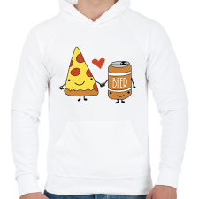 PRINTFASHION Pizza és sör - Férfi kapucnis pulóver - Fehér férfi pulóver, kardigán