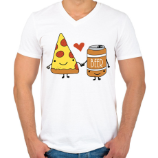 PRINTFASHION Pizza és sör - Férfi V-nyakú póló - Fehér