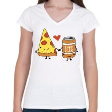 PRINTFASHION Pizza és sör - Női V-nyakú póló - Fehér női póló