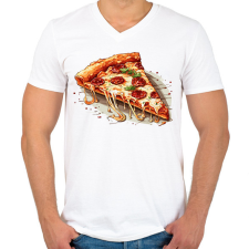 PRINTFASHION Pizza - Férfi V-nyakú póló - Fehér férfi póló