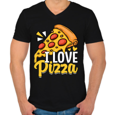 PRINTFASHION pizza  - Férfi V-nyakú póló - Fekete
