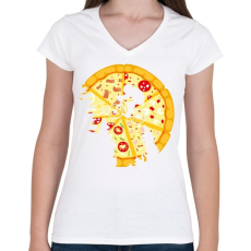 PRINTFASHION Pizza hold - Női V-nyakú póló - Fehér