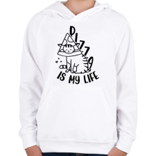 PRINTFASHION Pizza is my life - Gyerek kapucnis pulóver - Fehér gyerek pulóver, kardigán