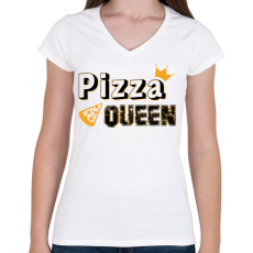 PRINTFASHION Pizza királynő - Női V-nyakú póló - Fehér