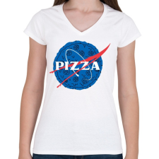 PRINTFASHION Pizza - Női V-nyakú póló - Fehér női póló