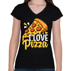 PRINTFASHION pizza  - Női V-nyakú póló - Fekete