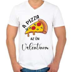 PRINTFASHION Pizza Valentin nap - Férfi V-nyakú póló - Fehér