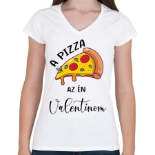 PRINTFASHION Pizza Valentin nap - Női V-nyakú póló - Fehér női póló