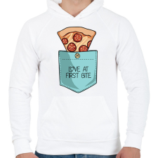 PRINTFASHION Pizzás zseb - Férfi kapucnis pulóver - Fehér férfi pulóver, kardigán