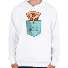 PRINTFASHION Pizzás zseb - Gyerek kapucnis pulóver - Fehér gyerek pulóver, kardigán