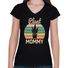 PRINTFASHION Plant Mommy - Női V-nyakú póló - Fekete