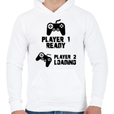 PRINTFASHION Player 1, Player 2 - Kismama - Férfi kapucnis pulóver - Fehér férfi pulóver, kardigán