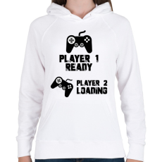 PRINTFASHION Player 1, Player 2 - Kismama - Női kapucnis pulóver - Fehér