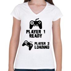 PRINTFASHION Player 1, Player 2 - Kismama - Női V-nyakú póló - Fehér
