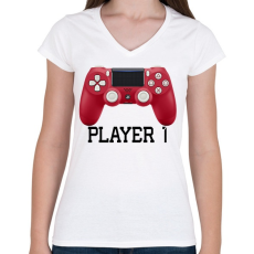 PRINTFASHION Player 1 PS4 páros póló - Női V-nyakú póló - Fehér