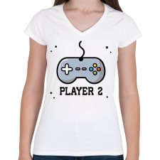 PRINTFASHION Player 2 páros póló - Női V-nyakú póló - Fehér női póló