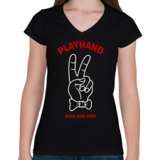PRINTFASHION Playhand - Női V-nyakú póló - Fekete női póló