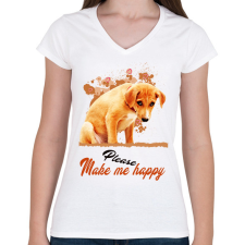 PRINTFASHION please make me happy - Női V-nyakú póló - Fehér női póló