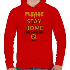 PRINTFASHION PLEASE STAY HOME - Férfi kapucnis pulóver - Piros férfi pulóver, kardigán