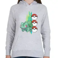PRINTFASHION pokemon bulbasaur - Női kapucnis pulóver - Sport szürke női pulóver, kardigán