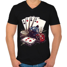 PRINTFASHION póker - Férfi V-nyakú póló - Fekete férfi póló