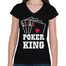 PRINTFASHION Póker king - Női V-nyakú póló - Fekete női póló