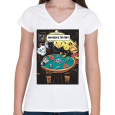 PRINTFASHION Pókerező macskák - Női V-nyakú póló - Fehér