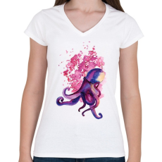 PRINTFASHION Polip vízfesték - Női V-nyakú póló - Fehér