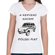 PRINTFASHION POLSKI FIAT - Női V-nyakú póló - Fehér női póló