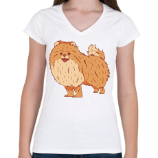 PRINTFASHION Pomerániai törpespicc - Női V-nyakú póló - Fehér