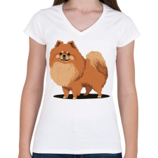 PRINTFASHION Pomerániai törpespicc - Női V-nyakú póló - Fehér női póló