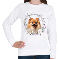 PRINTFASHION pomerániai törpespicc virágokkal - Női pulóver - Fehér női pulóver, kardigán