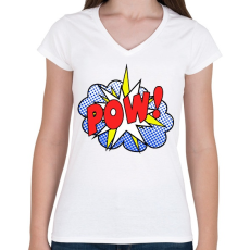 PRINTFASHION POOOOWWW - Női V-nyakú póló - Fehér