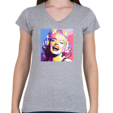 PRINTFASHION PopArt - Marilyn Monroe - Női V-nyakú póló - Sport szürke