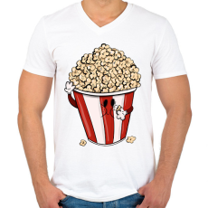 PRINTFASHION Popcorn - Férfi V-nyakú póló - Fehér