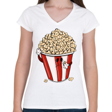 PRINTFASHION Popcorn - Női V-nyakú póló - Fehér női póló