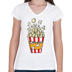 PRINTFASHION Popcorn zseb - Női V-nyakú póló - Fehér