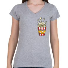 PRINTFASHION Popcorn zseb - Női V-nyakú póló - Sport szürke