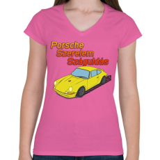 PRINTFASHION Porsche Szerelem Száguldás - Női V-nyakú póló - Rózsaszín