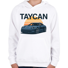 PRINTFASHION Porsche Taycan - Gyerek kapucnis pulóver - Fehér gyerek pulóver, kardigán