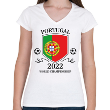 PRINTFASHION Portugal 2022 - Női V-nyakú póló - Fehér női póló