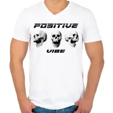 PRINTFASHION Positive Vibe - Férfi V-nyakú póló - Fehér férfi póló